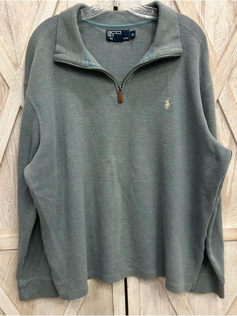 Mens Polo Ralph Lauren Half Zip Up Sweater Pullover Muted Sage Green 100% Cotton